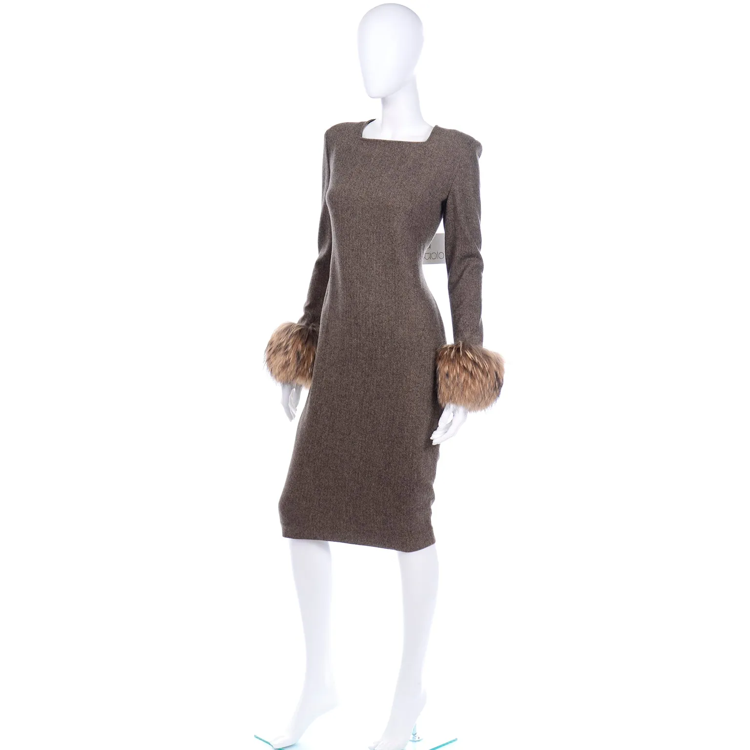 Gai Mattiolo Deadstock Fur Trimmed Wool Vintage Dress and Wrap