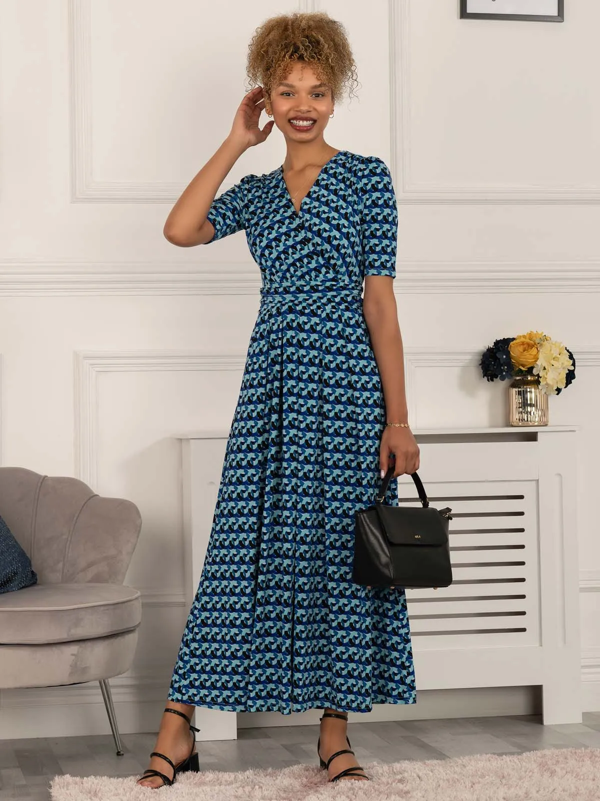 Georgia Geometric Jersey Maxi Dress, Blue