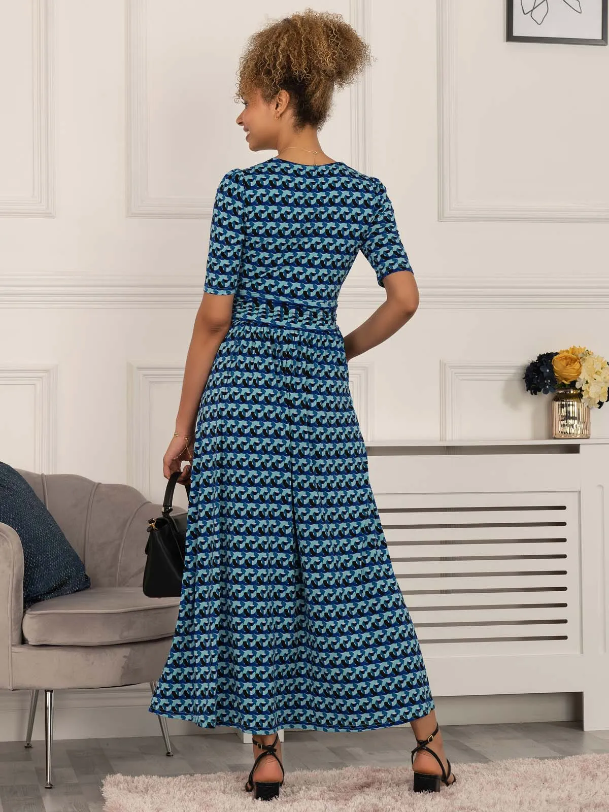 Georgia Geometric Jersey Maxi Dress, Blue