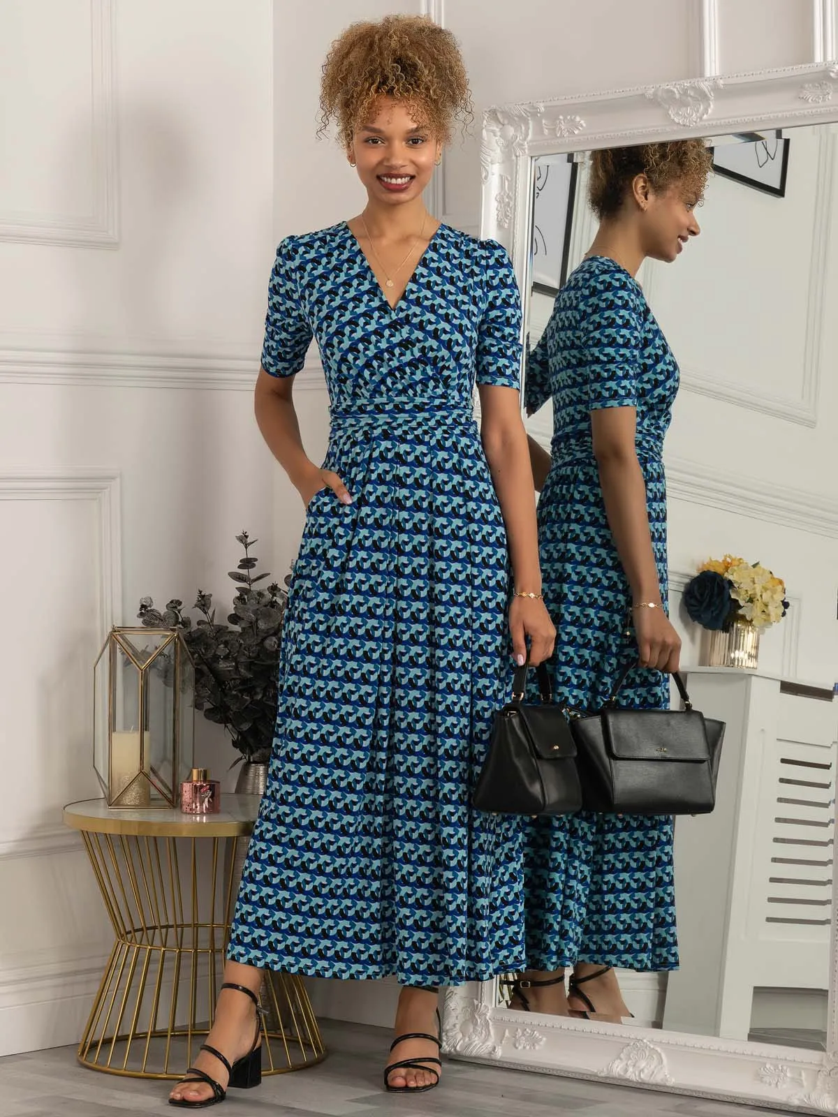 Georgia Geometric Jersey Maxi Dress, Blue