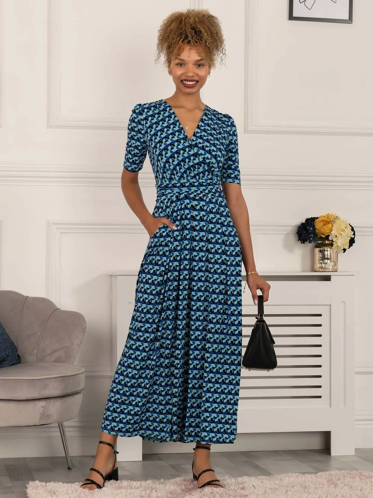 Georgia Geometric Jersey Maxi Dress, Blue