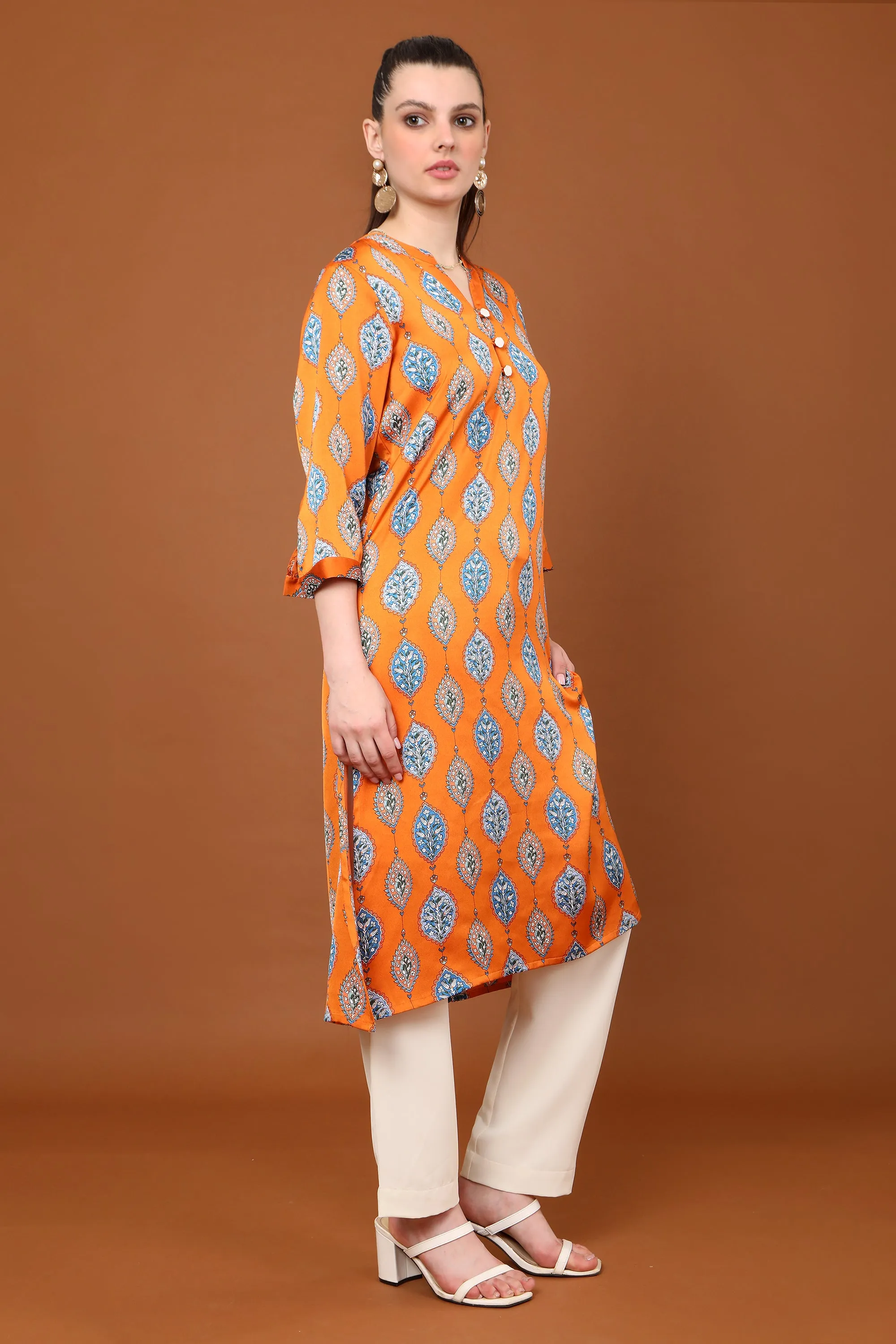 Gia Printed V Neck  Kurta