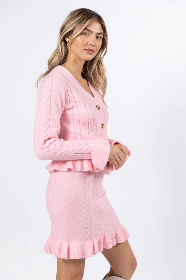 Glistening In The Snow Pink Cable Knit Cardigan Set FINAL SALE