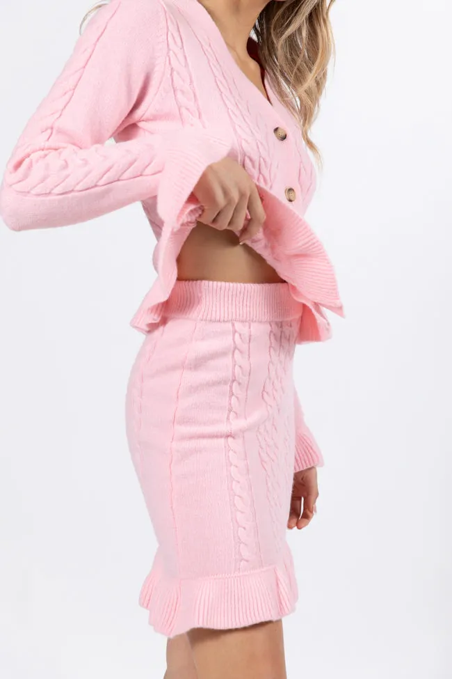 Glistening In The Snow Pink Cable Knit Cardigan Set FINAL SALE