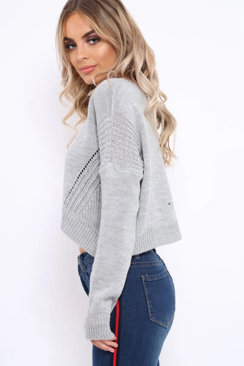 Grey Cropped Curved Hem Jumper - Fearne