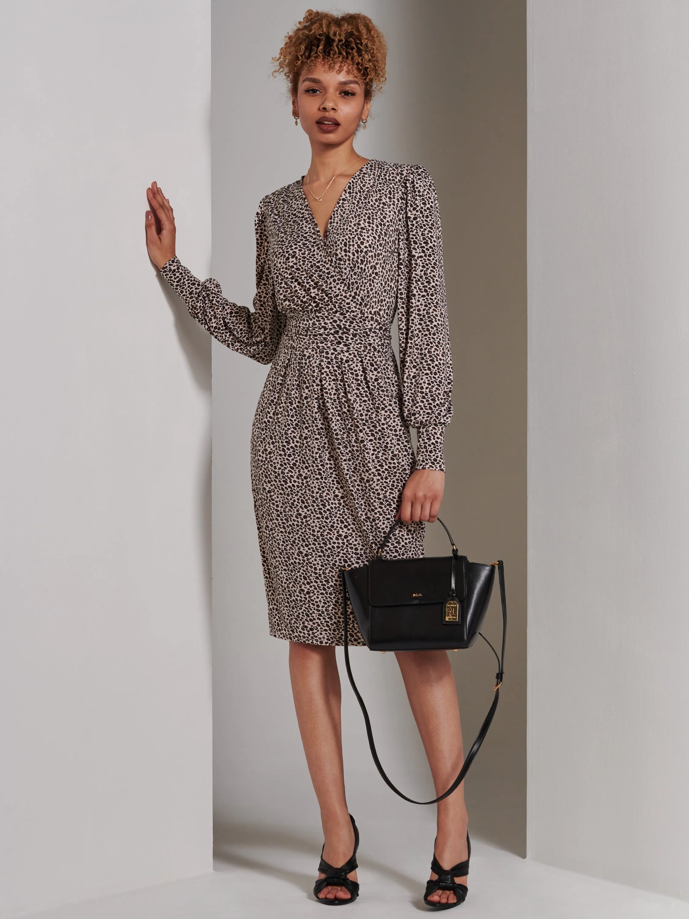 Gwen Print Long Sleeve Pegged Dress, Animal Multi