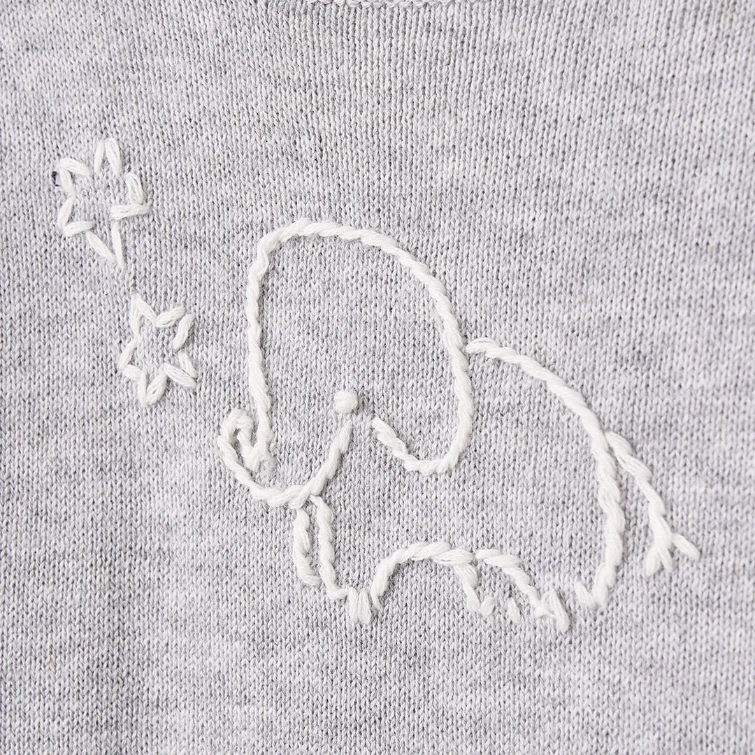 Hand Embroidered Elephant Knit Jumpsuit with Hat