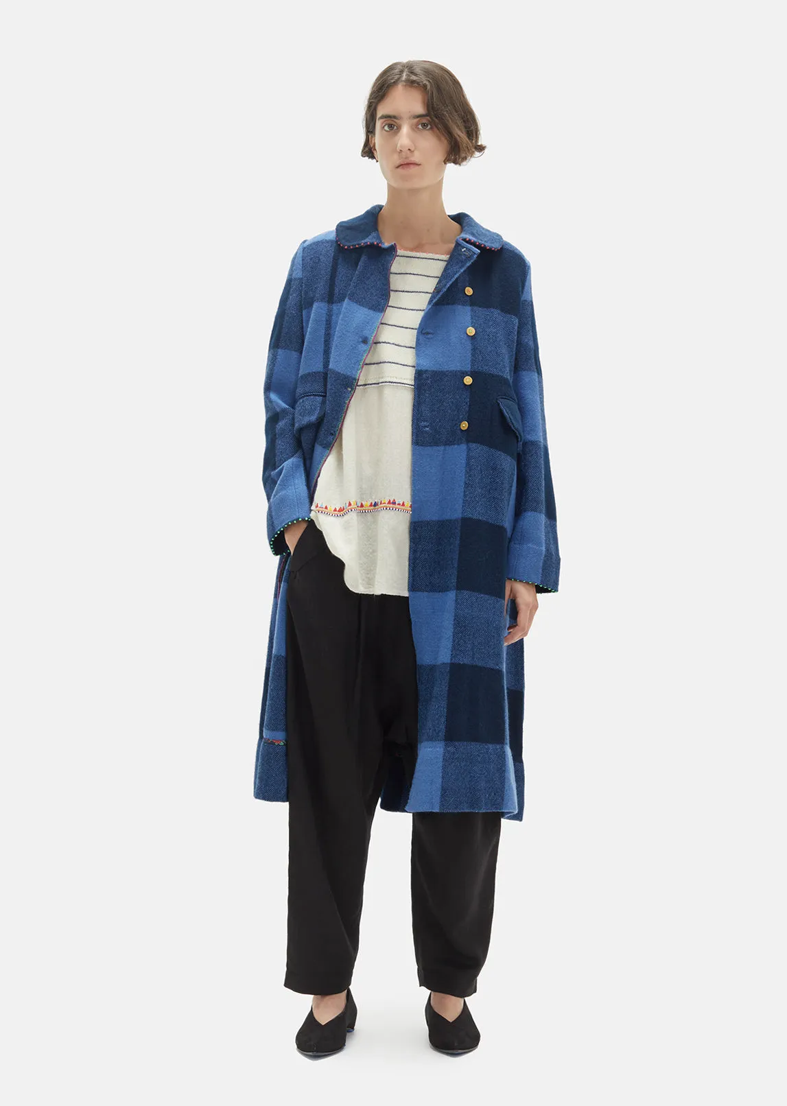 Handwoven Checkered Wool Coat