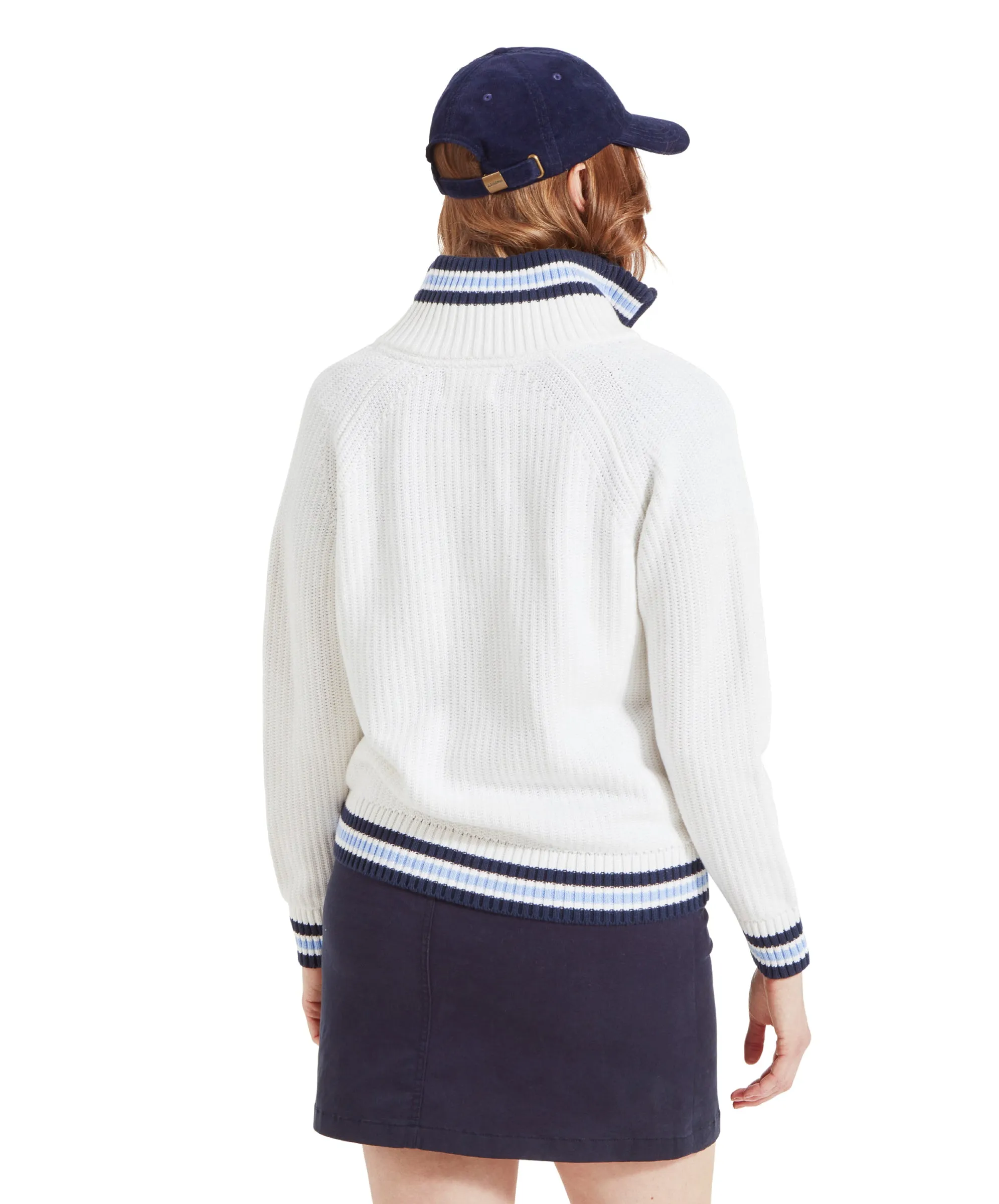 Havelet Bay Quarter Zip Jumper - Soft White/Sky Blue