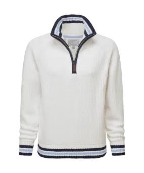 Havelet Bay Quarter Zip Jumper - Soft White/Sky Blue