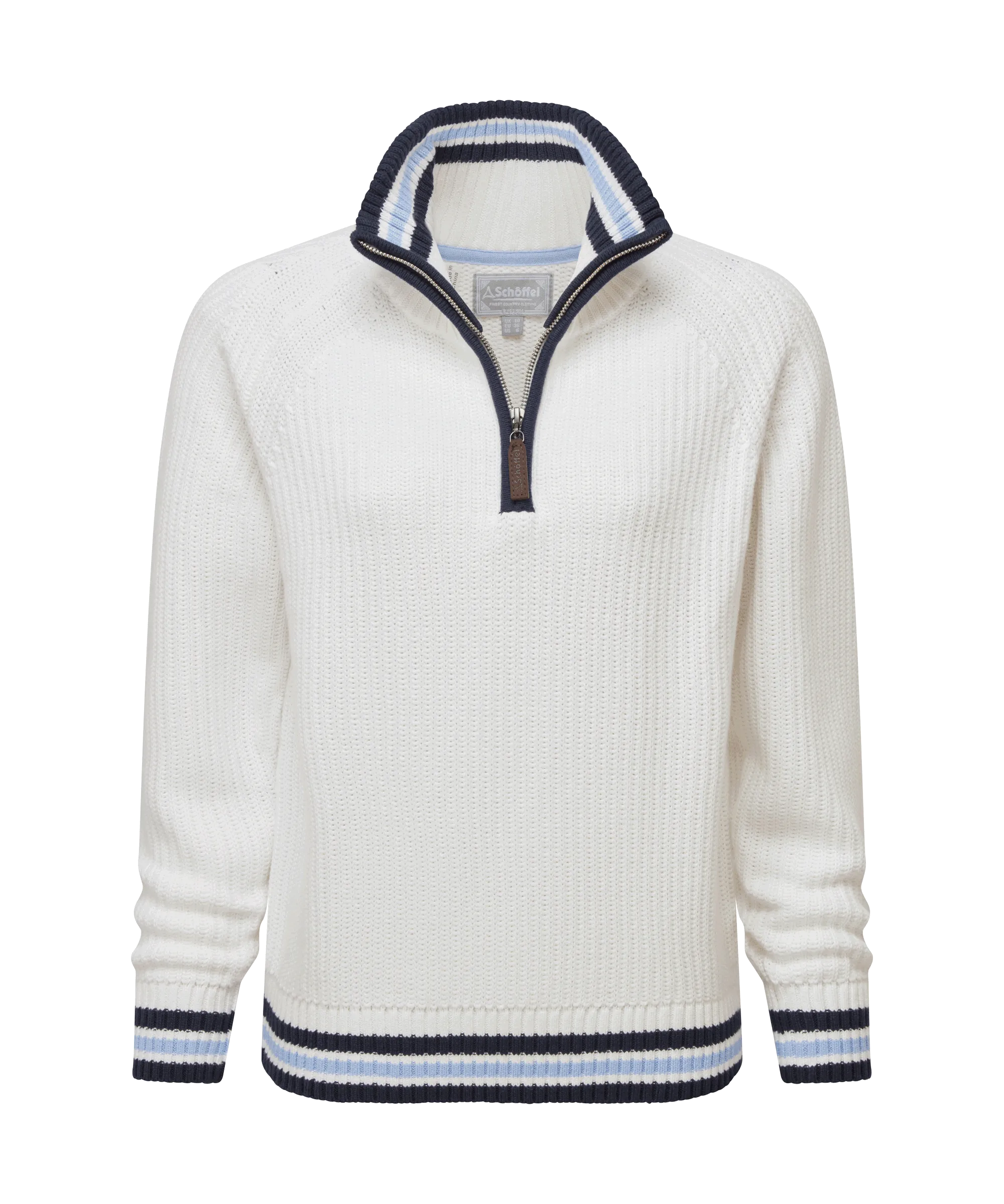 Havelet Bay Quarter Zip Jumper - Soft White/Sky Blue