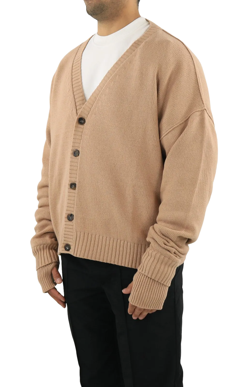 Heren Oversized Logo Cardigan  Natur