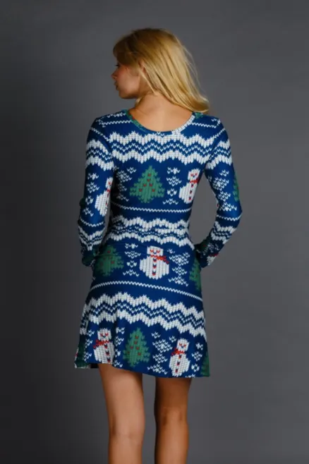 Holiday Sweater Print Fit & Flare Dress