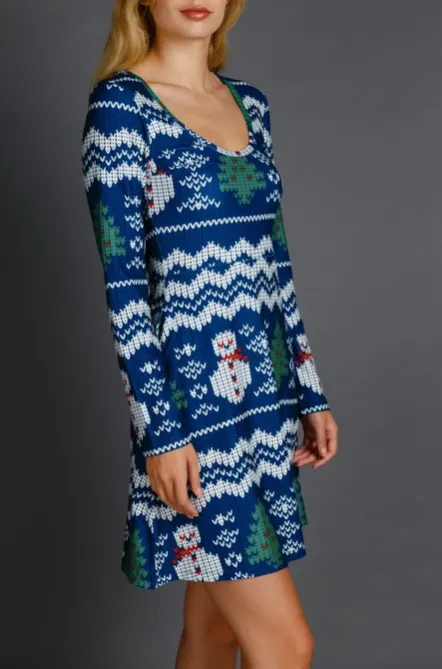 Holiday Sweater Print Fit & Flare Dress