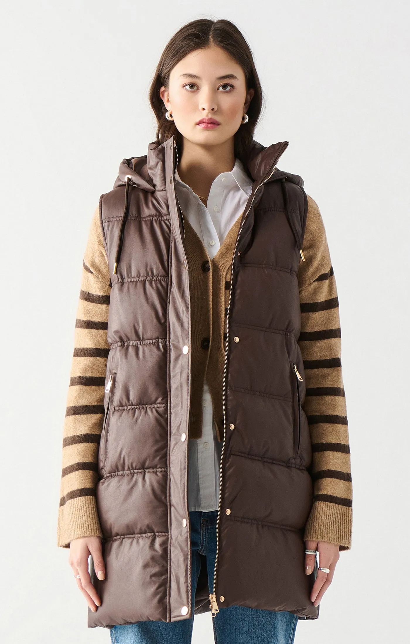 Hooded Faux Leather Puffer Vest