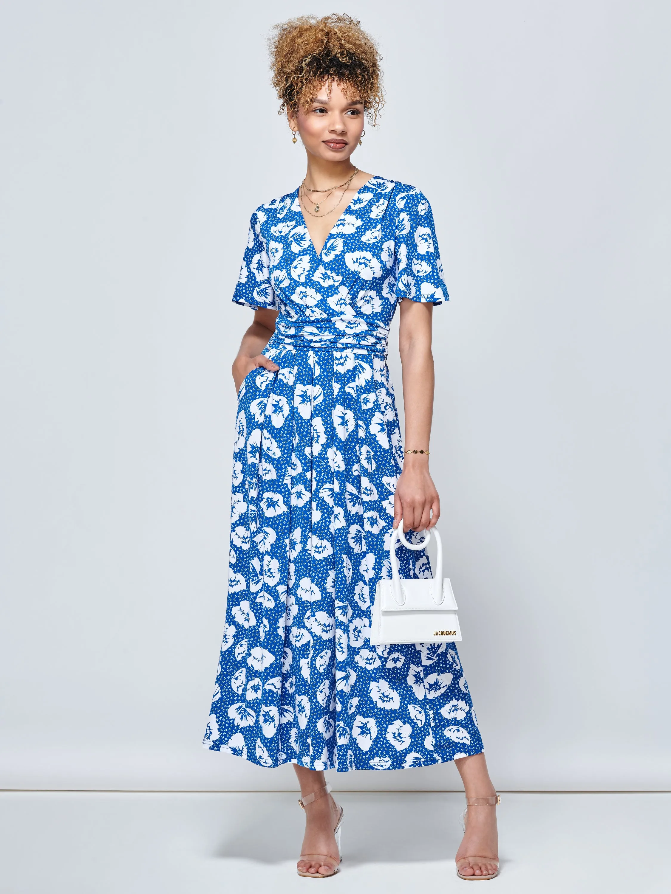 Jaylynn Flare Sleeve Jersey Maxi Dress, Royal Floral