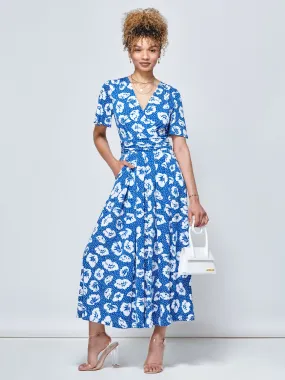 Jaylynn Flare Sleeve Jersey Maxi Dress, Royal Floral