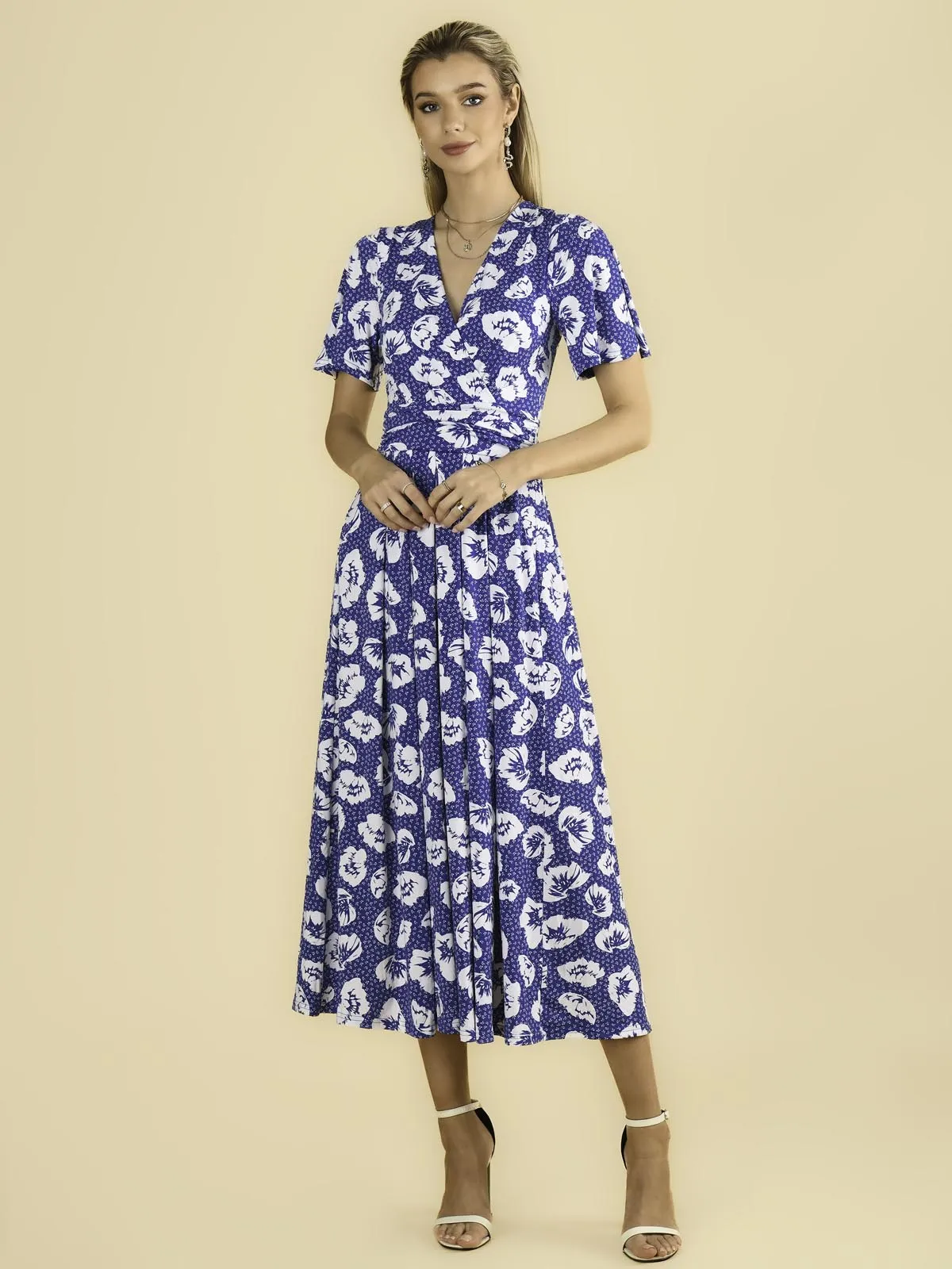 Jaylynn Flare Sleeve Jersey Maxi Dress, Royal Floral