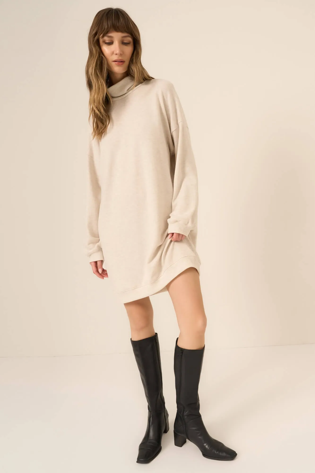 Kai Funnel Neck Cozy Dress - Oatmeal