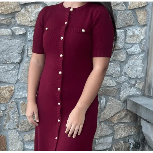 Kissed in Knit Burgundy Sweater Midi Dress