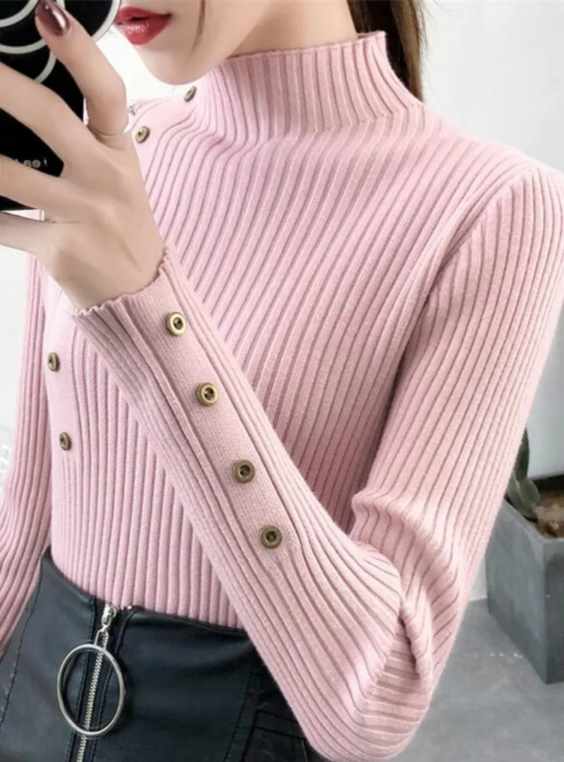 KNITTED SWEATER SOLID KNITTED FEMALE COTTON SOFT ELASTIC COLOR