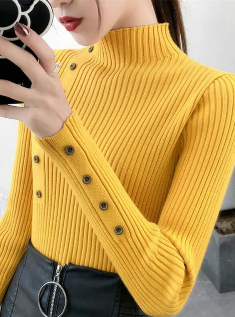 KNITTED SWEATER SOLID KNITTED FEMALE COTTON SOFT ELASTIC COLOR