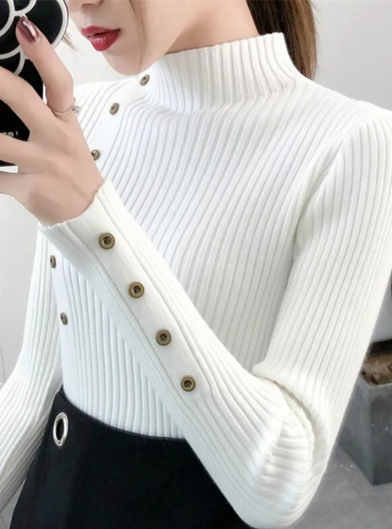 KNITTED SWEATER SOLID KNITTED FEMALE COTTON SOFT ELASTIC COLOR