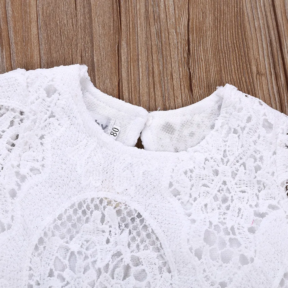 Lacey - Girls White Crochet Lace Bodysuit Romper