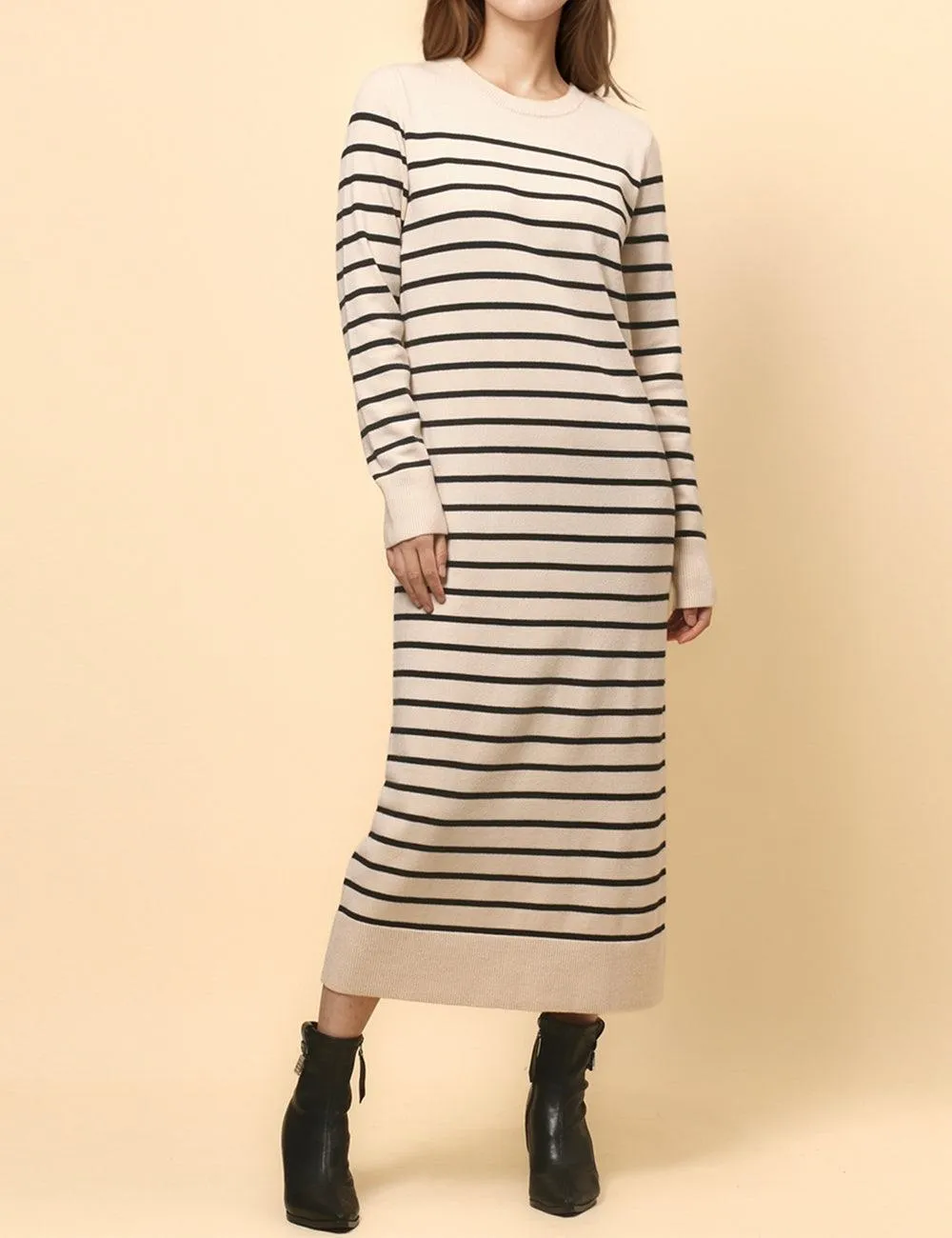 Ladies Color Block Stripe Sweater Midi Dress SKD4850