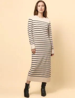 Ladies Color Block Stripe Sweater Midi Dress SKD4850