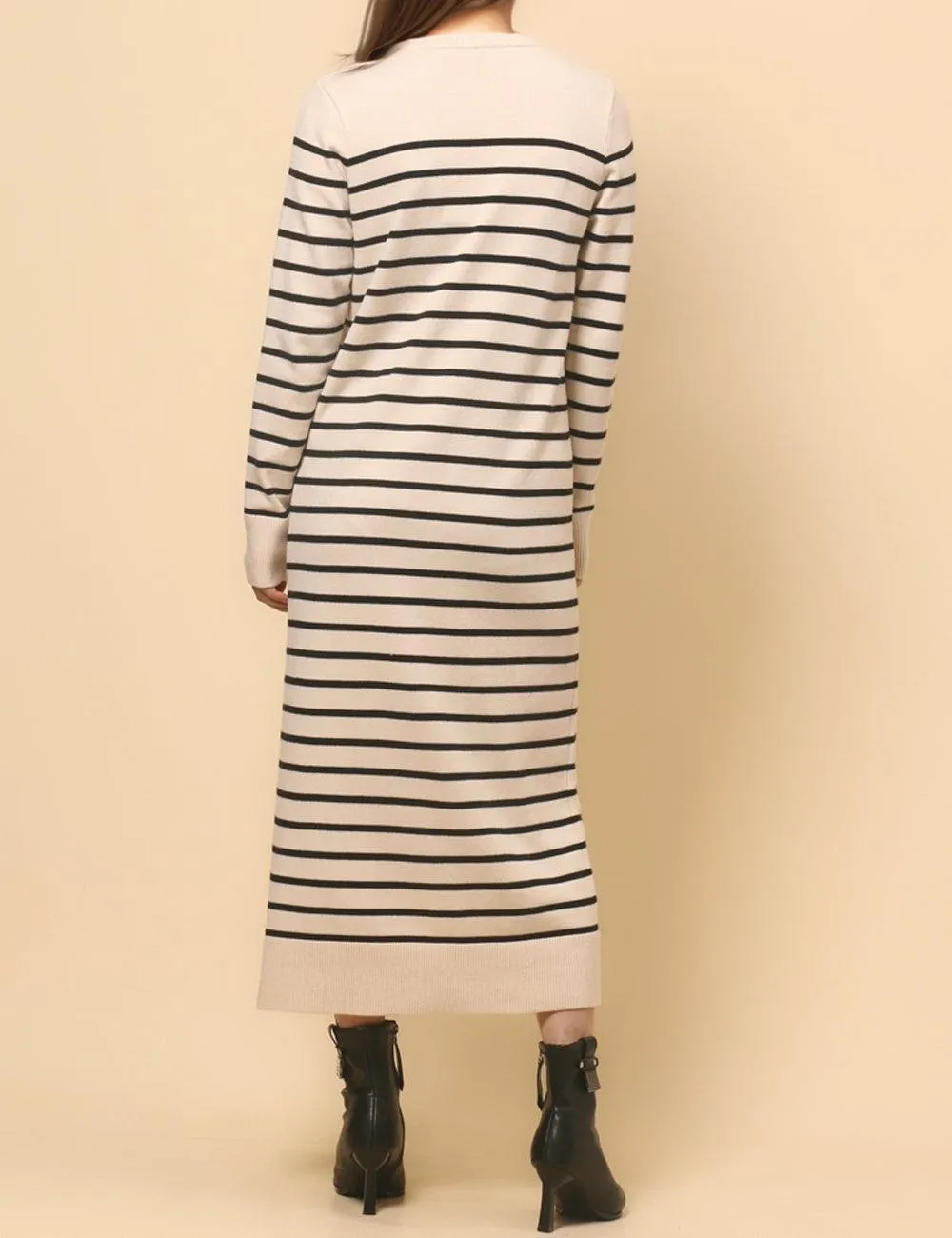 Ladies Color Block Stripe Sweater Midi Dress SKD4850