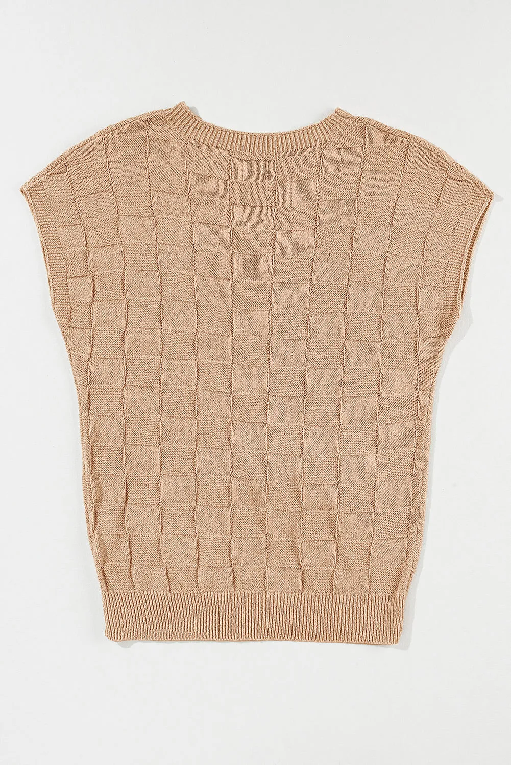 Lattice Textured Knit Short Sleeve Sweater