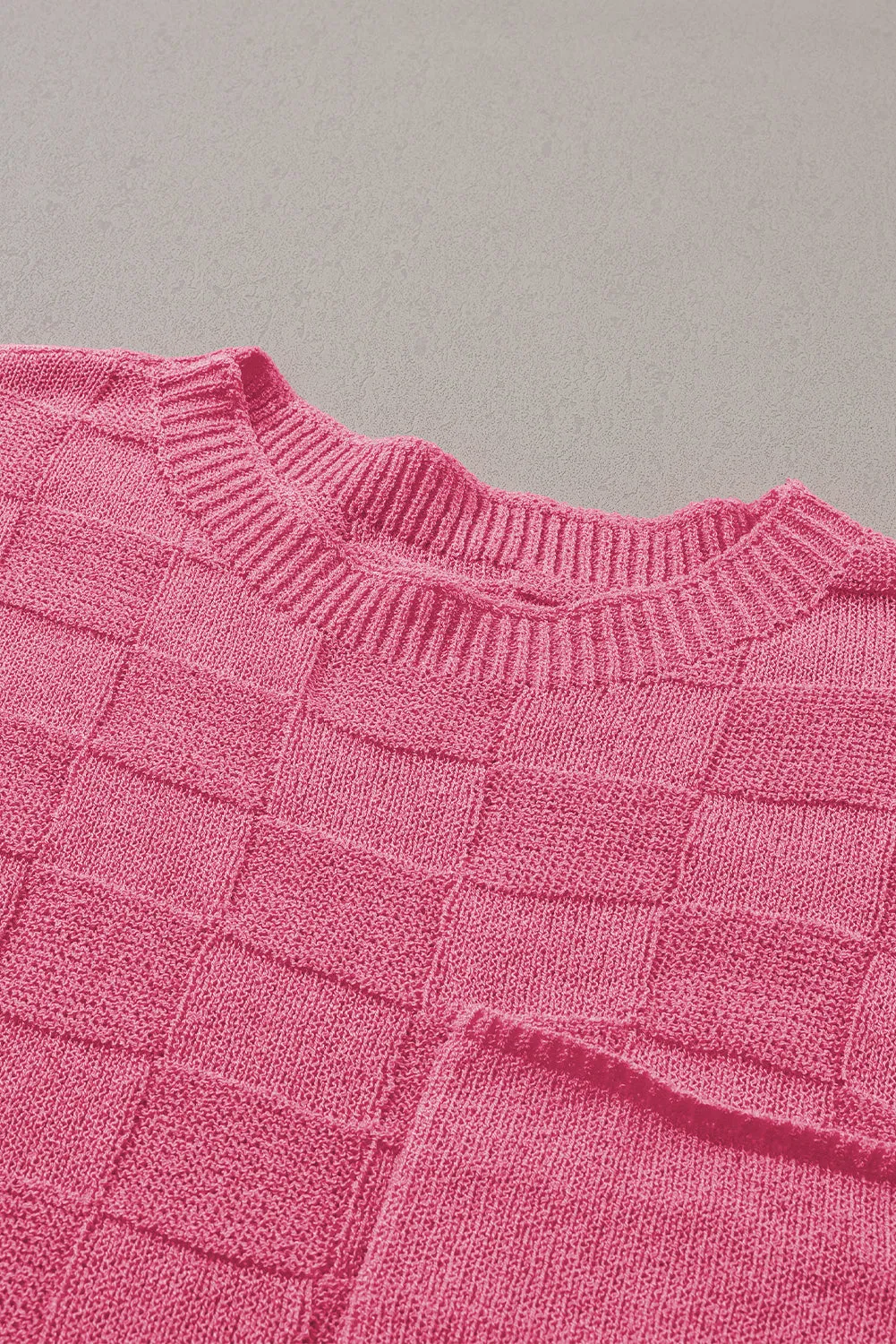 Lattice Textured Knit Short Sleeve Sweater