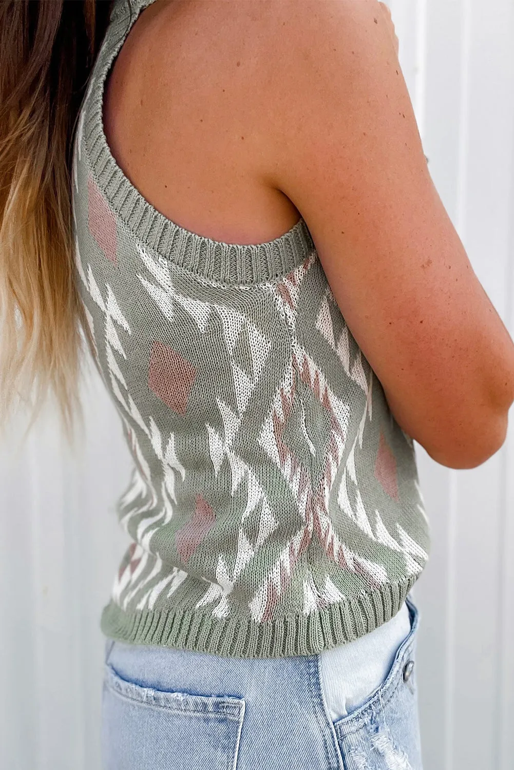 Laurel Green Western Tribal Aztec Pattern Knit Sweater Tank