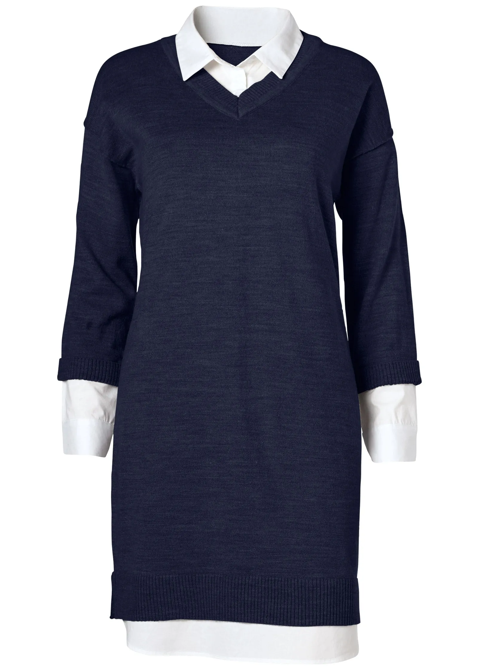 Layered Sweater Dress - Navy Multi