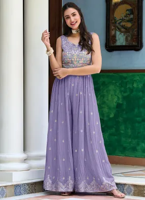 Light Purple Multi Embroidered Flared Jumpsuit