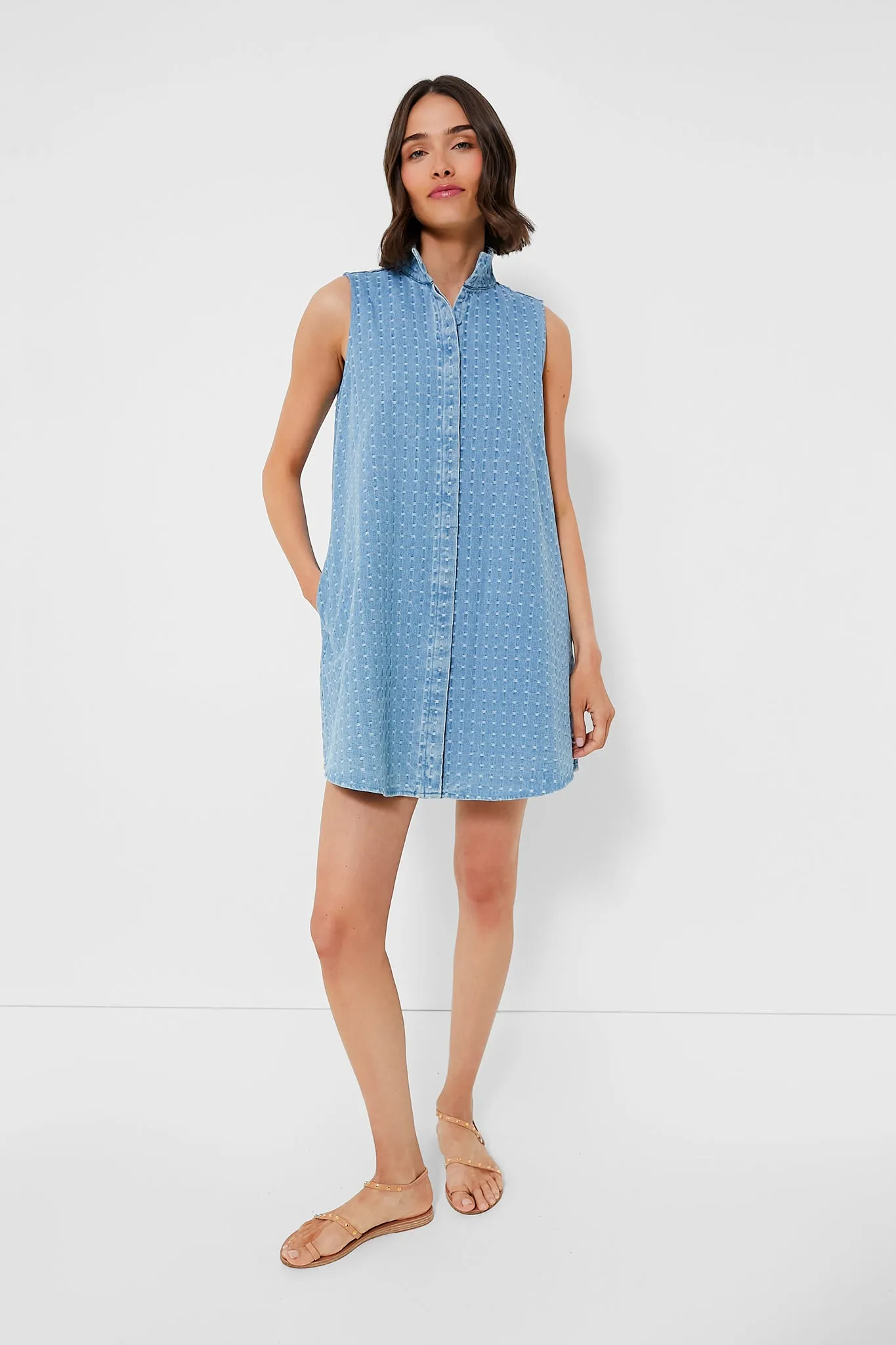 Light Wash Denim Dot Sleeveless Charlie Dress