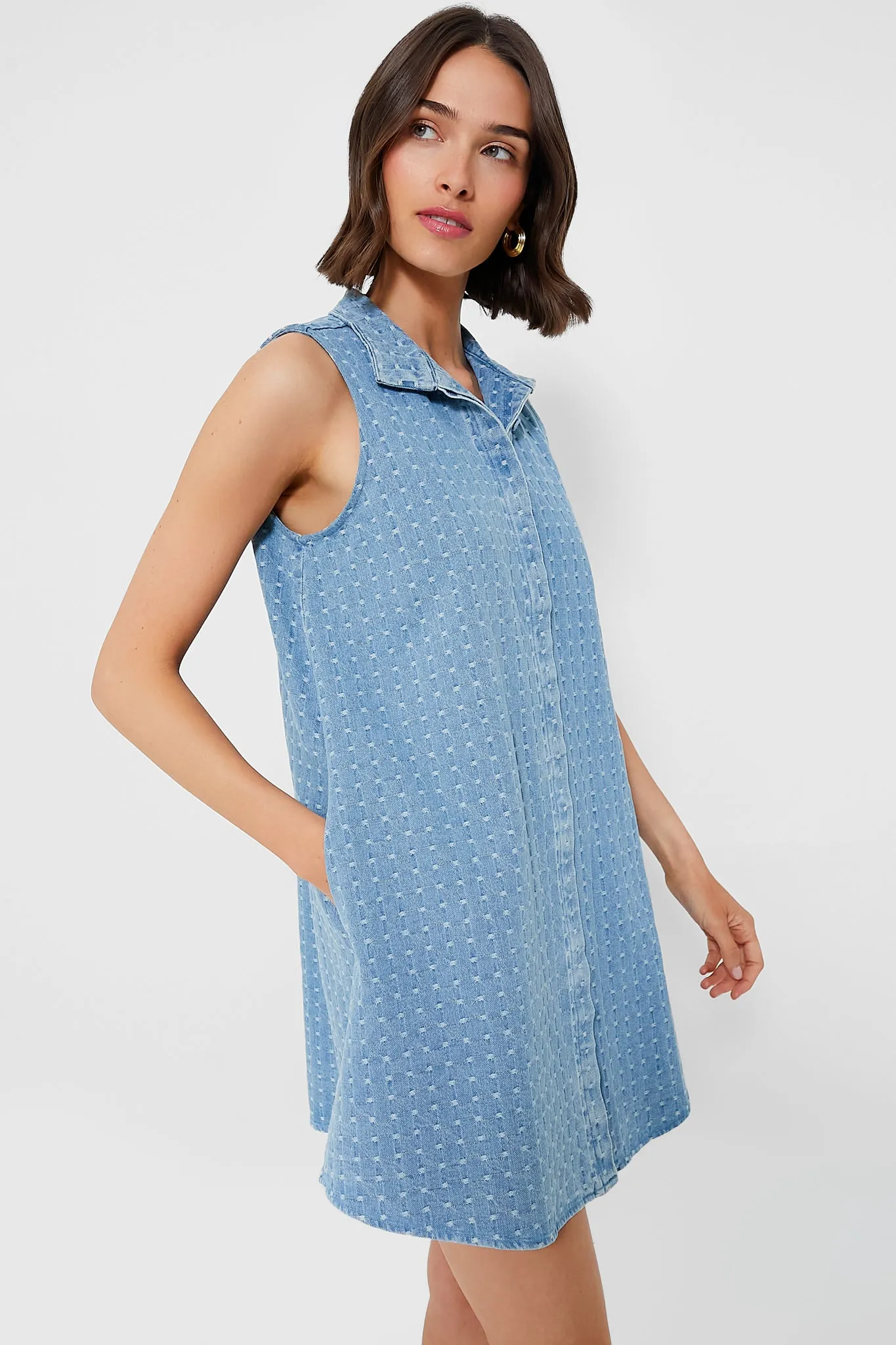 Light Wash Denim Dot Sleeveless Charlie Dress