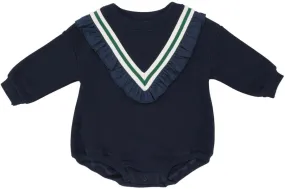 Lil Legs Navy Varsity Ruffle Sweatshirt Romper