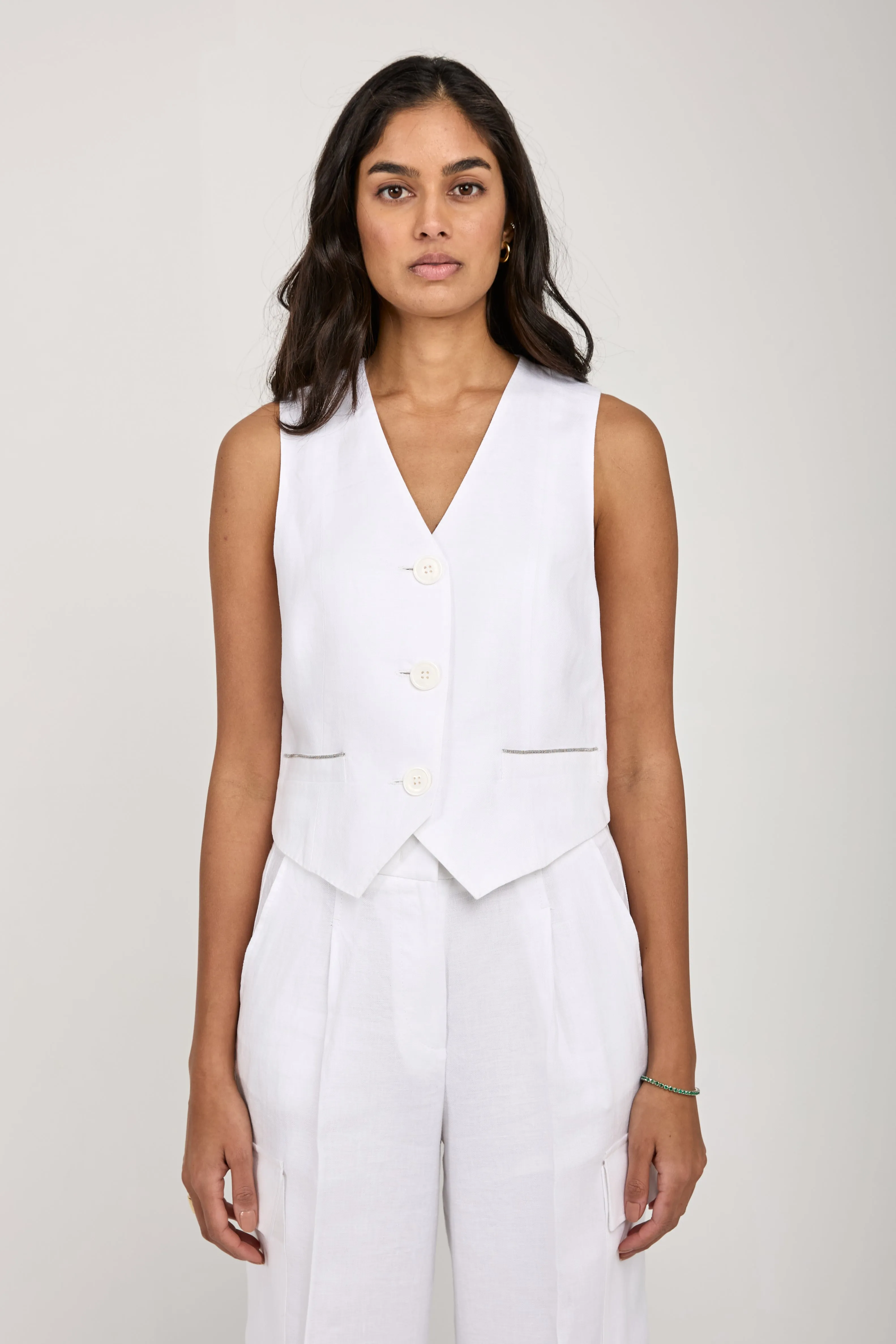 Linen Gabardine Vest in Pure White