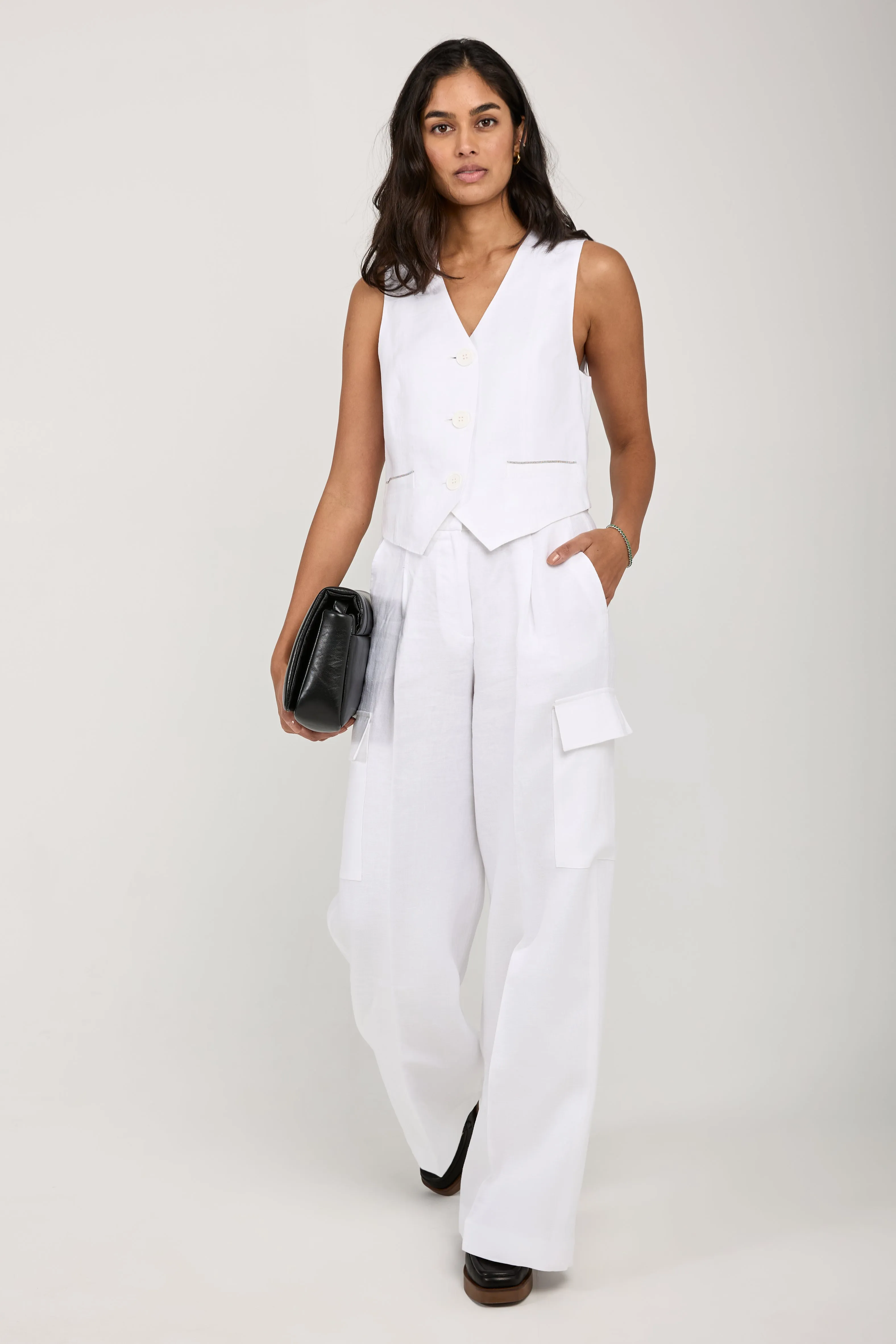 Linen Gabardine Vest in Pure White