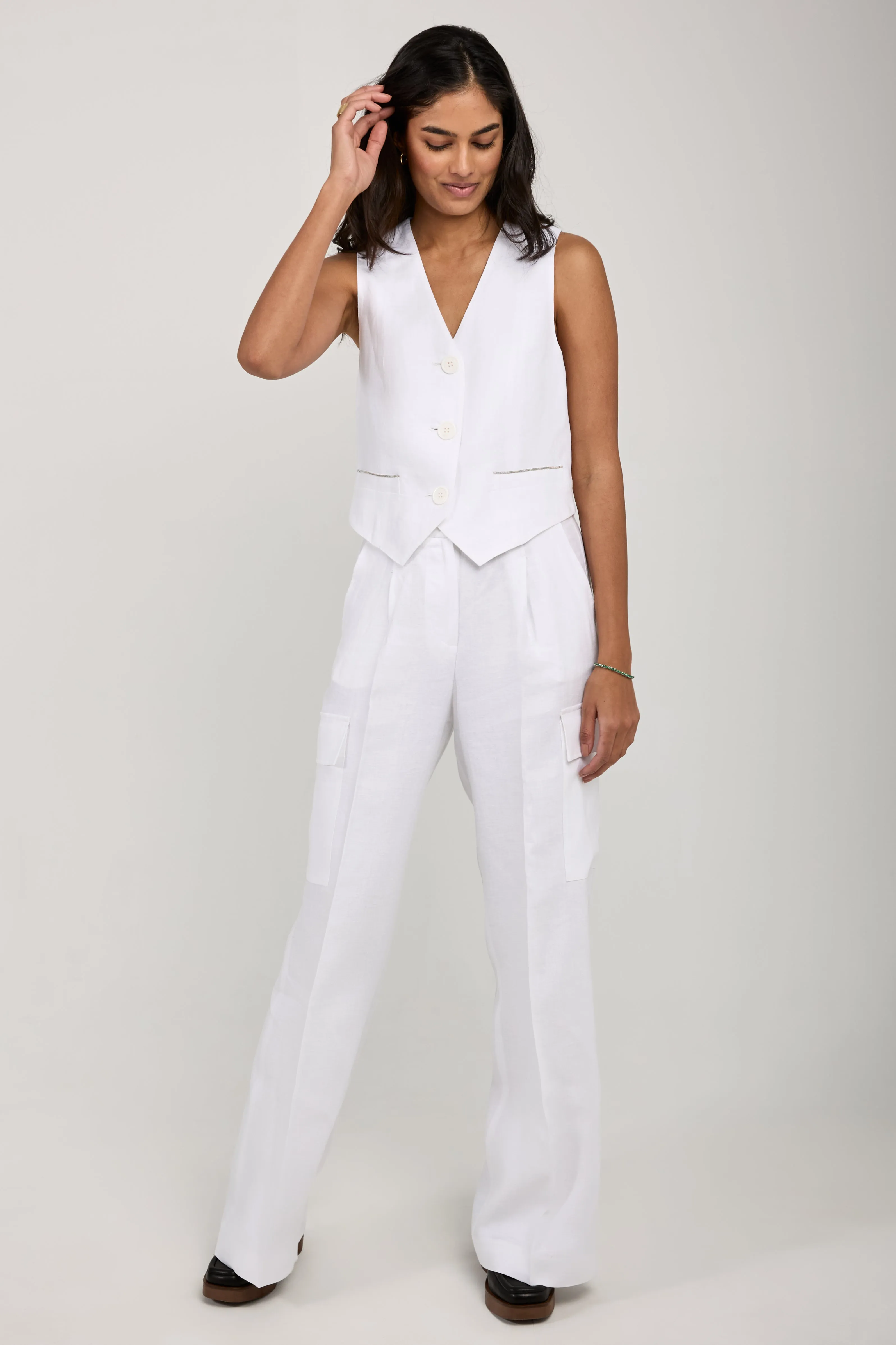 Linen Gabardine Vest in Pure White