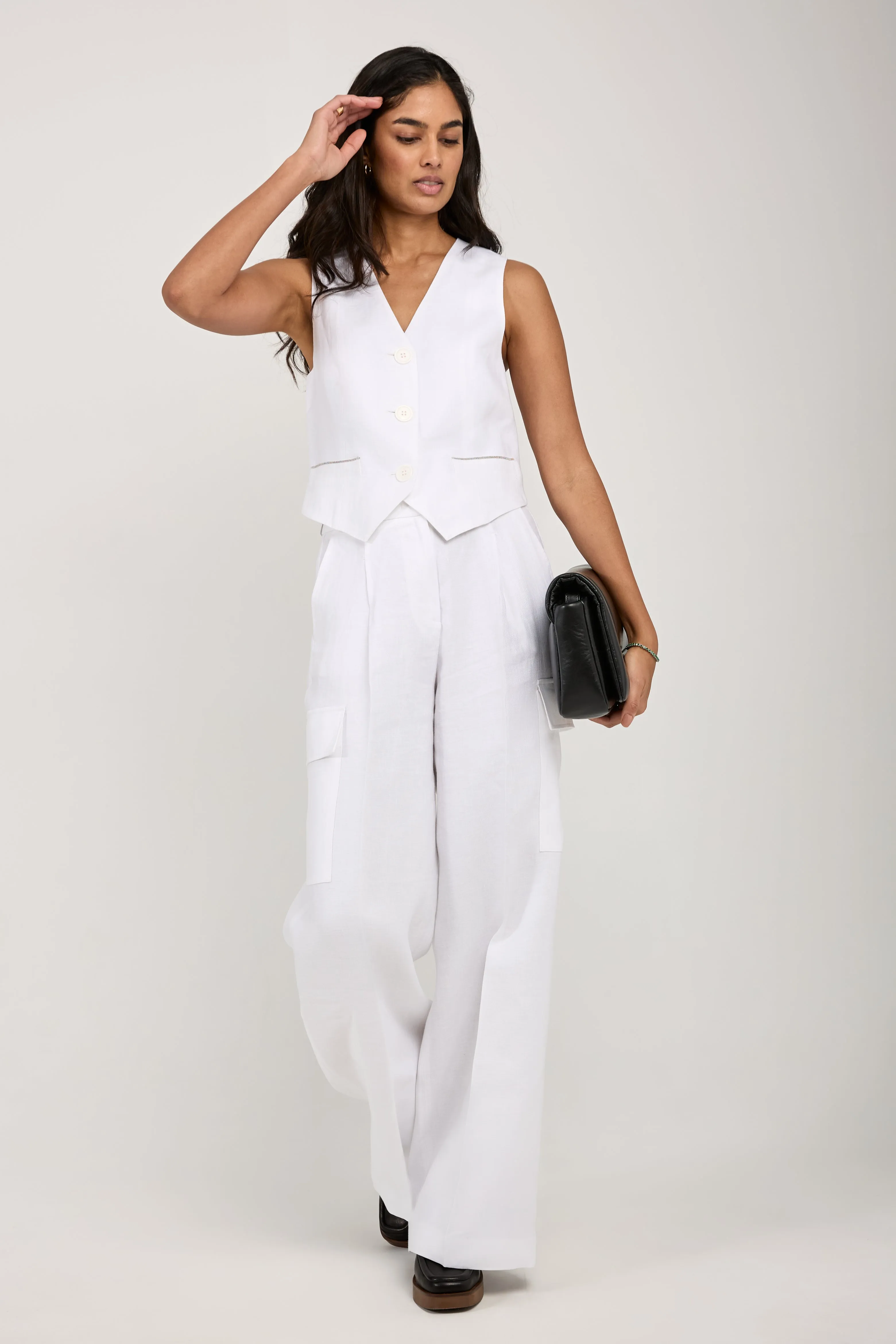 Linen Gabardine Vest in Pure White