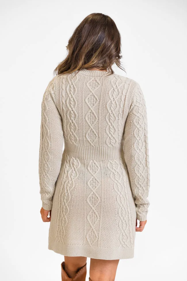 Living for Friday Beige Cable Knit Sweater Dress