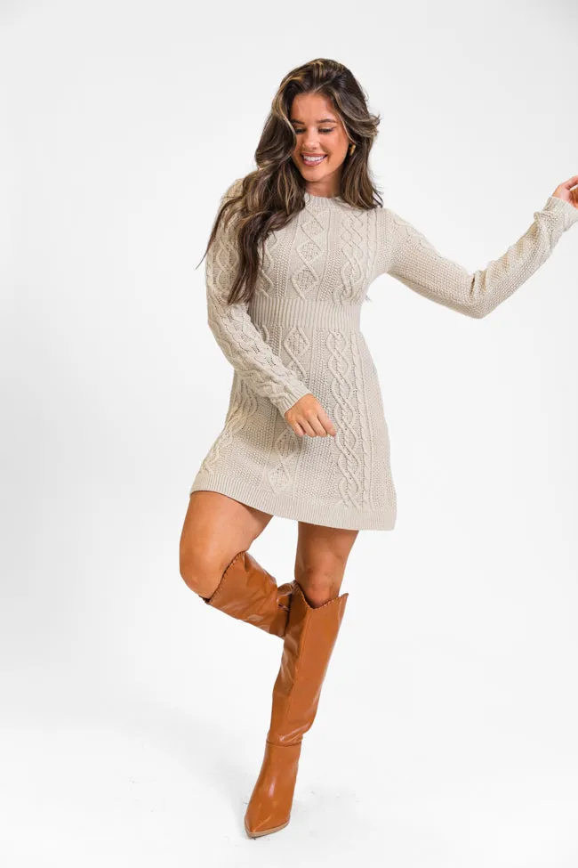 Living for Friday Beige Cable Knit Sweater Dress