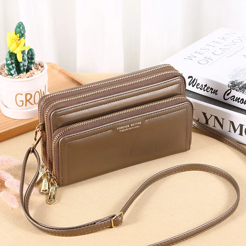 Lonny New Women's Long Wallet Double-Layer Double Zipper Large-Capacity Handbag Multi-Functional Fashion Shoulder Bag