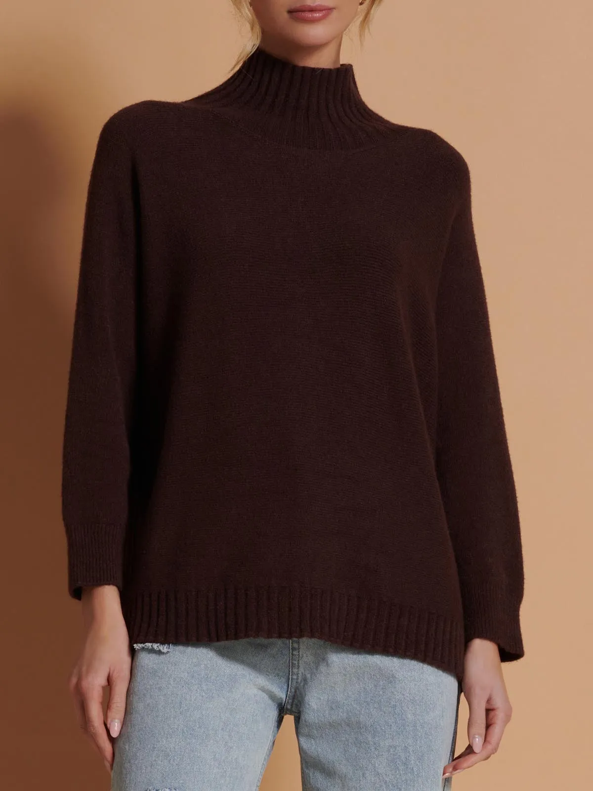 Loose Fit High Neck Jumper, Maroon