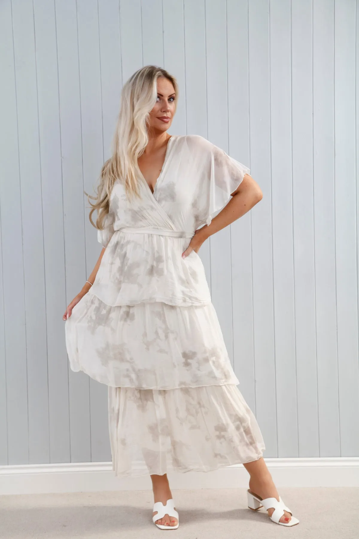 Loretta Tiered Dress Marble Beige