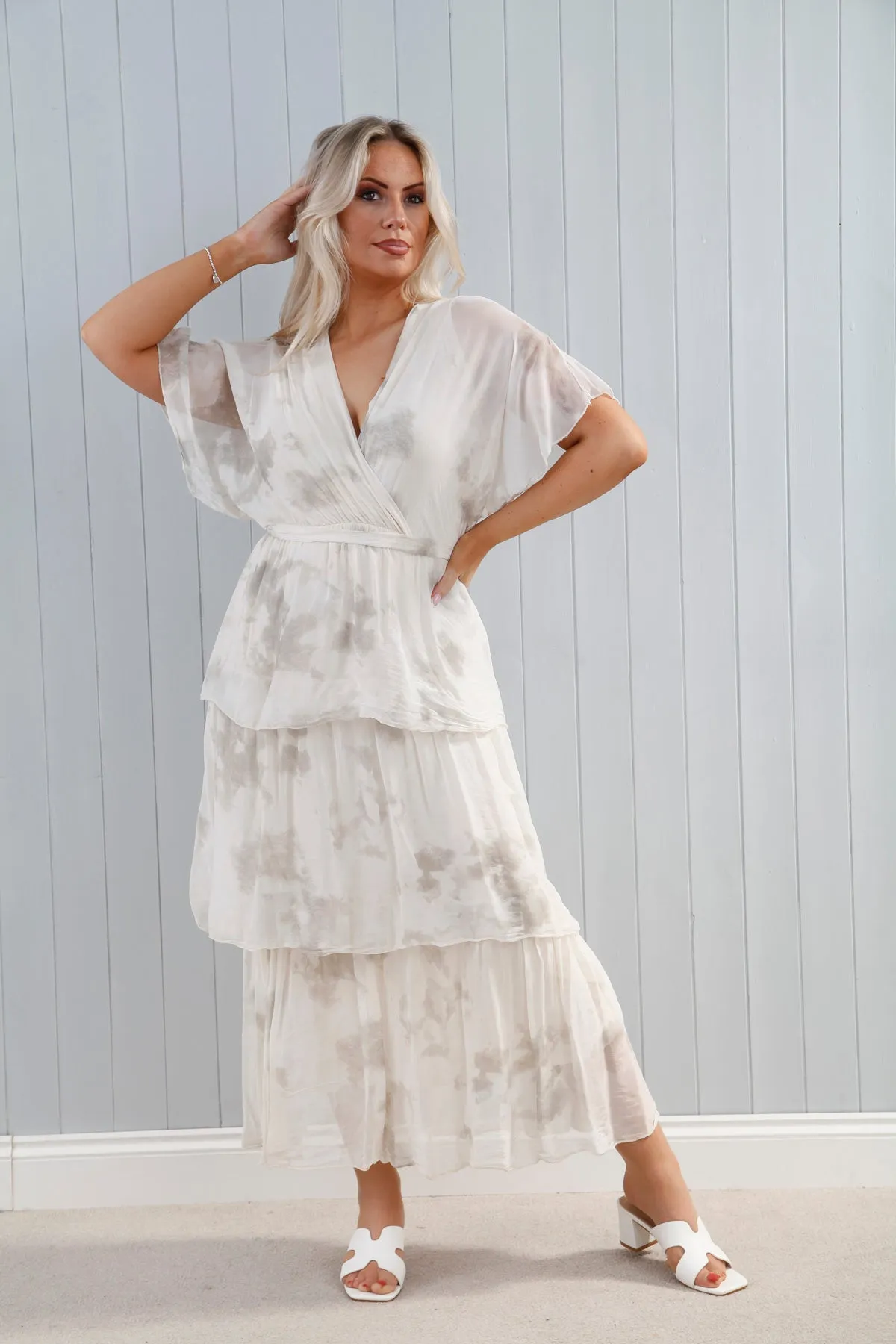 Loretta Tiered Dress Marble Beige