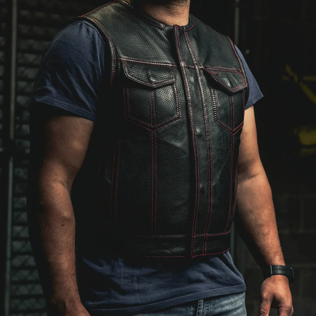 Lowside Men's Perforated Motorcycle Leather Vest